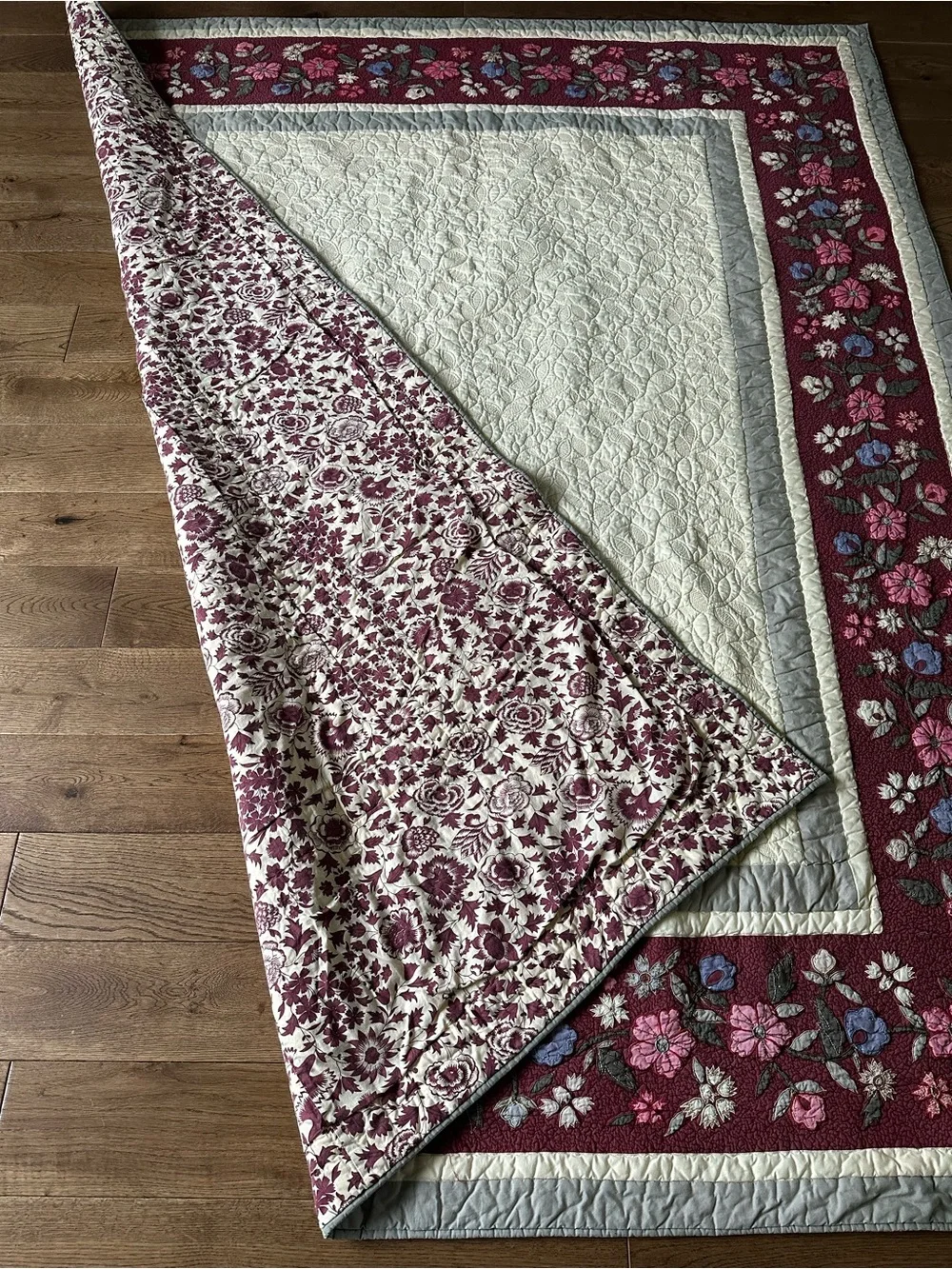 L.L.Bean Twin 100% Cotton Quilt Floral Embroidered